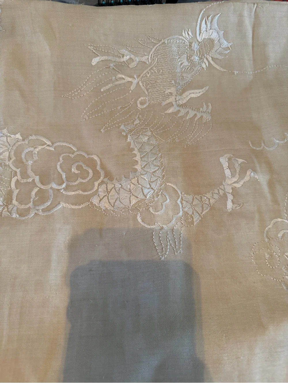 Vintage & Stunning Chinese Embroidered Dragon Tablecloth